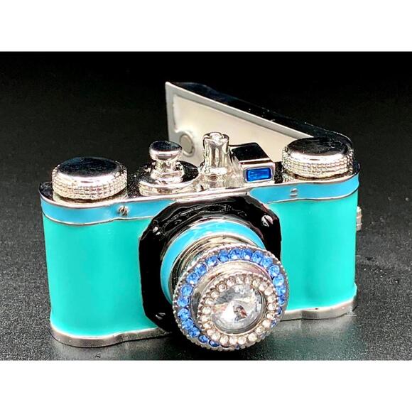 Other - Turquoise Camera Trinket Box Enamel Rhinestone Lens Keepsake